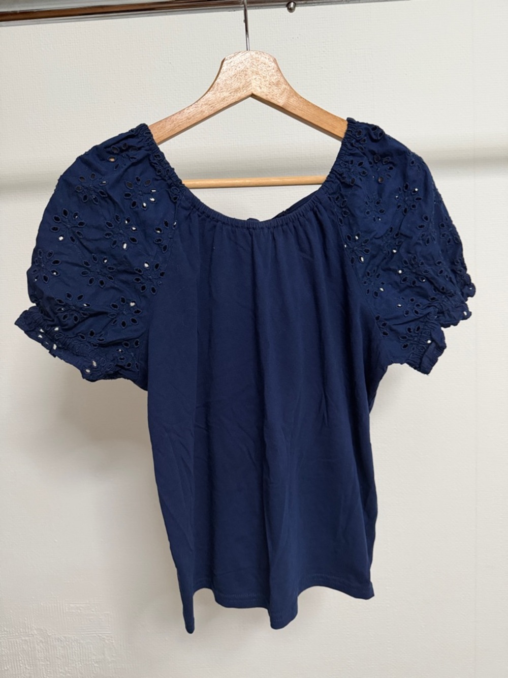 J. Crew Navy Puff-Sleeve Eyelet Blouse